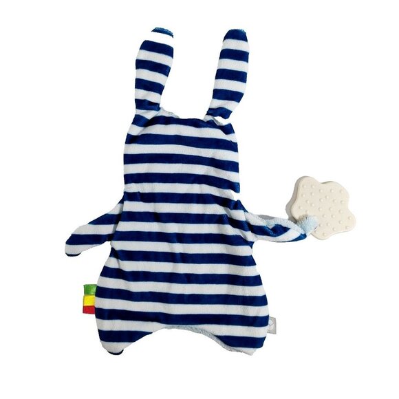 DouDou Rabbit LOVEY Security Blanket Teether Blue/Blue White Striped 13" - Picture 2 of 2